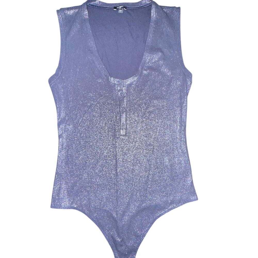 UEC Express Shimmering  NAVY BLUE DEEP V NECK Bodysuit Sz S